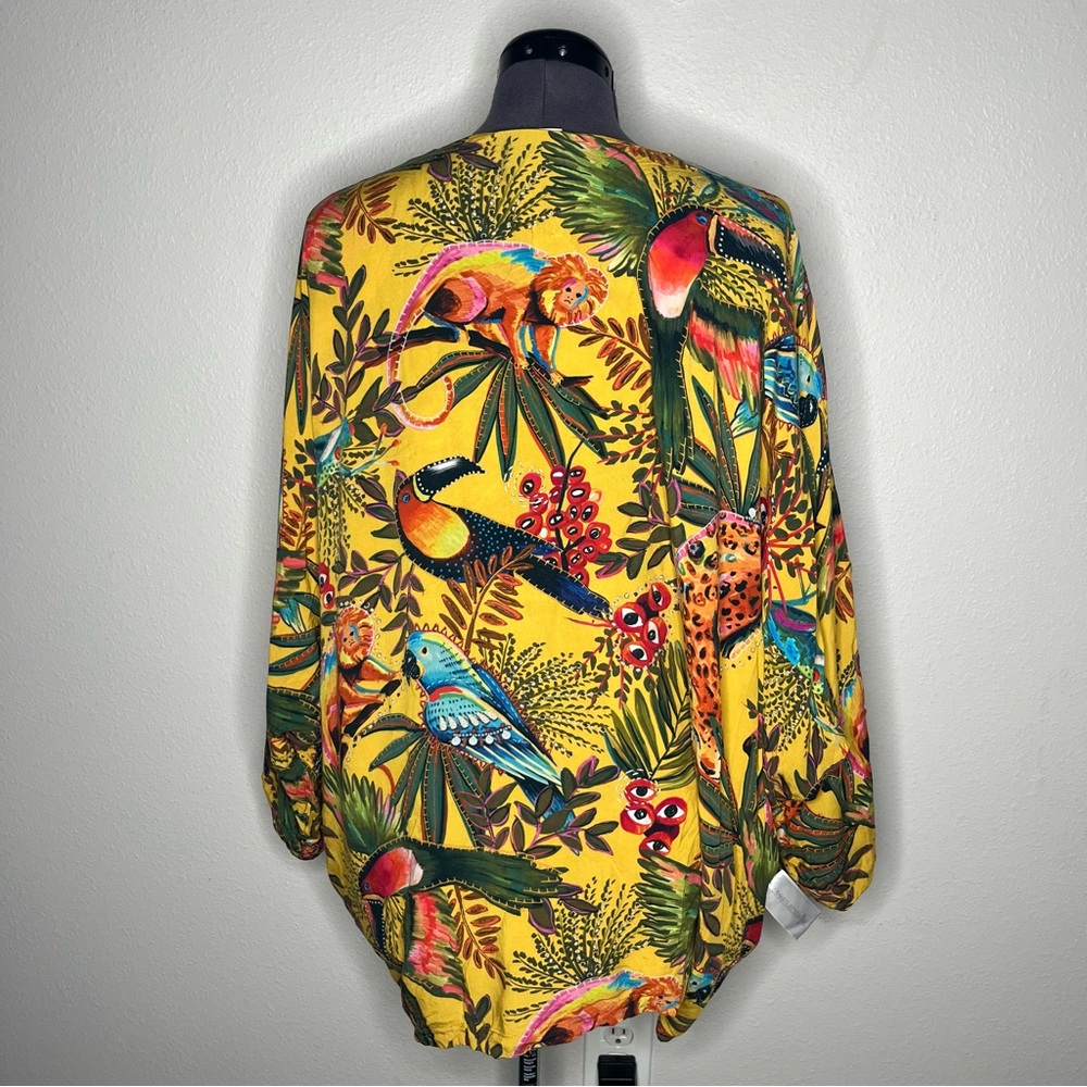 Farm Rio Floral Garden Reversible Open Front Kimono Animal Print Boho Topper - Picture 7 of 16